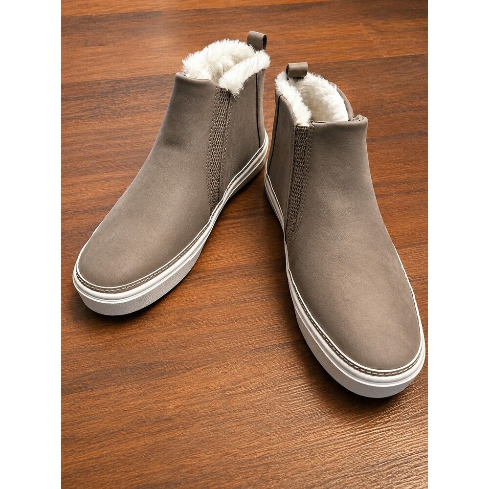 TOMS Paxton Women’s 9 Gray Suede Faux Fur Lined Slip On Sneakers Shoes Fall Shoe
